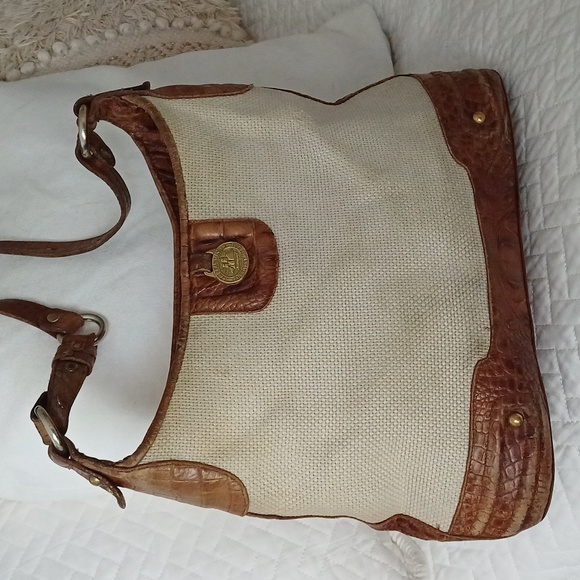 Brahmin Croc & woven canvas shoulder bag hobo - Picture 3 of 16